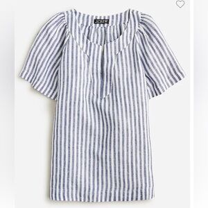 J.Crew Flutter Sleeve Linen V-Neck Top In Stripe- Dark Evening- Size MEDIUM- NWT